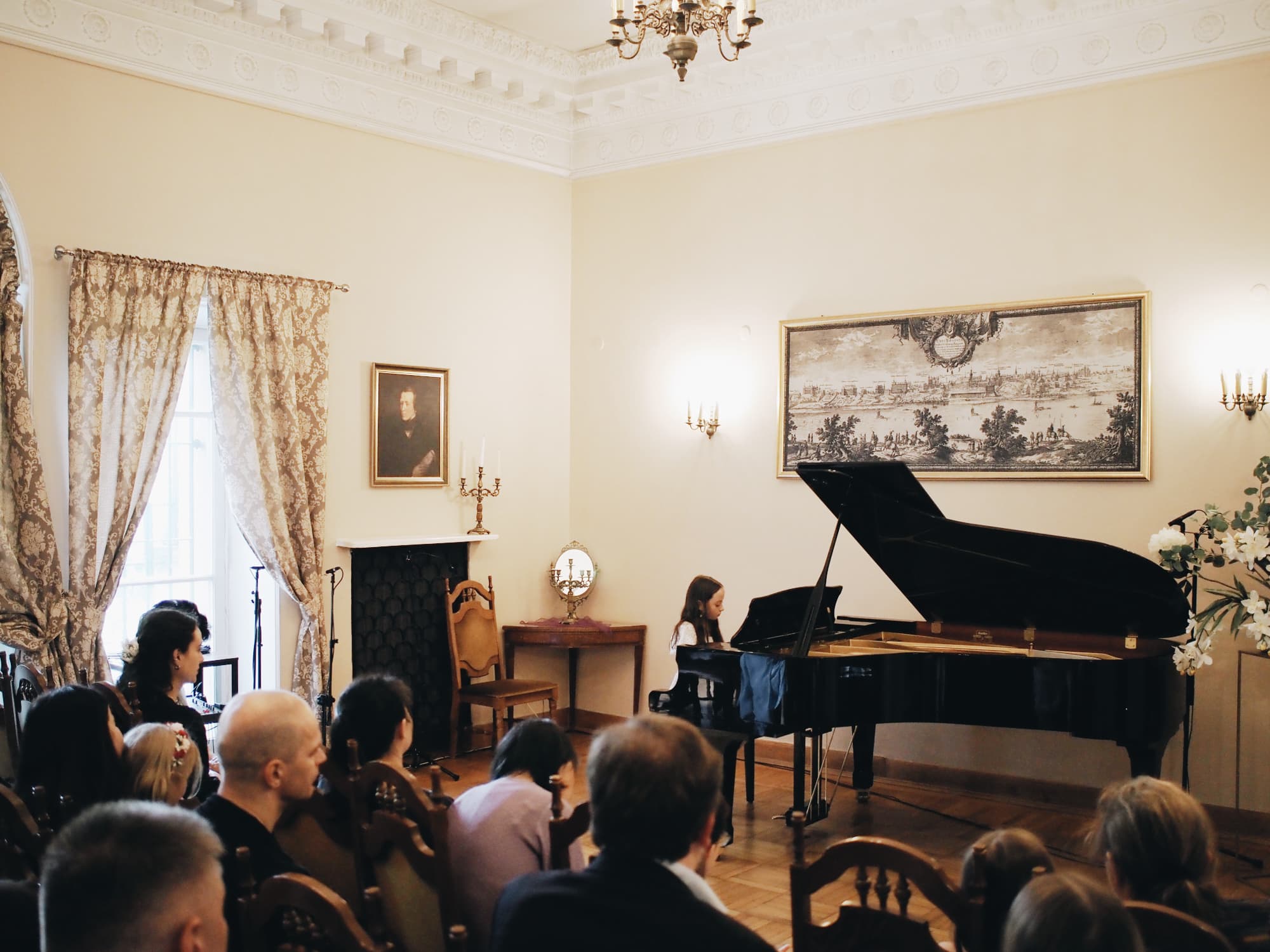 The concert hall of the Szuster Palace The audience and the grand piano during the Annual Concert of 2026 at the Szuster Palace